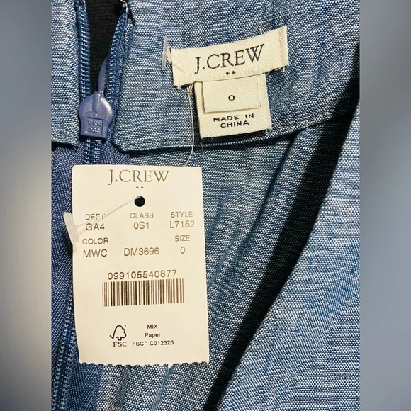 J. Crew Size 0 Denim Chambray Faux Wrap Ruffle Dress Tie Bow Cap Sleeves - Picture 2 of 3